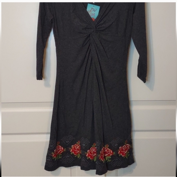 Johnny Was Rose Embroidery Criss Cross 3/4 Sleeve Cotton Dress XS NWT - Picture 2 of 9